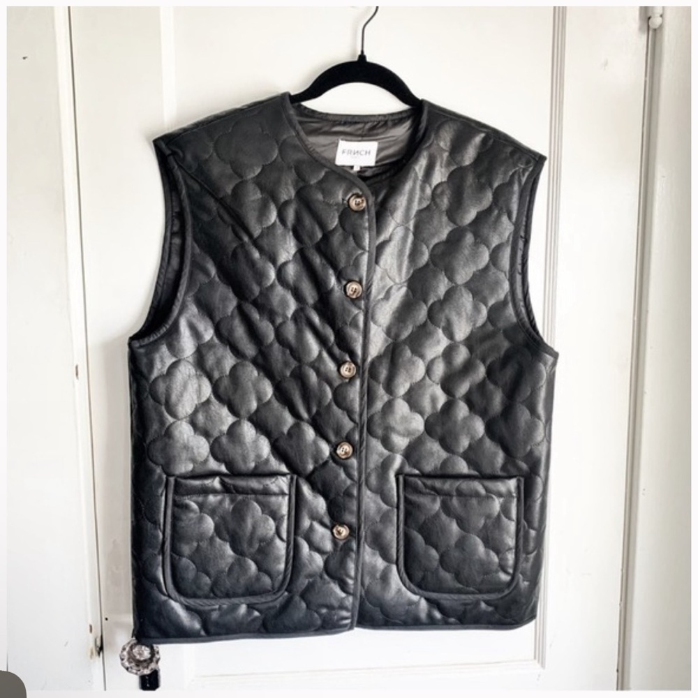 ♥️NWOT♥️FRNCH x Anthropologie Gisette Faux Leather Sleeveless Quilted Vest Black - Picture 3 of 3